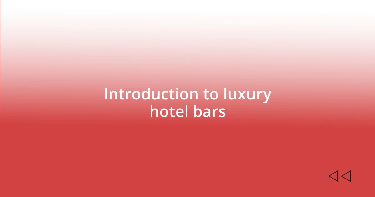 Introduction to luxury hotel bars